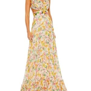 Mac Duggal 9174 Floral Print Gown Yellow Size 4